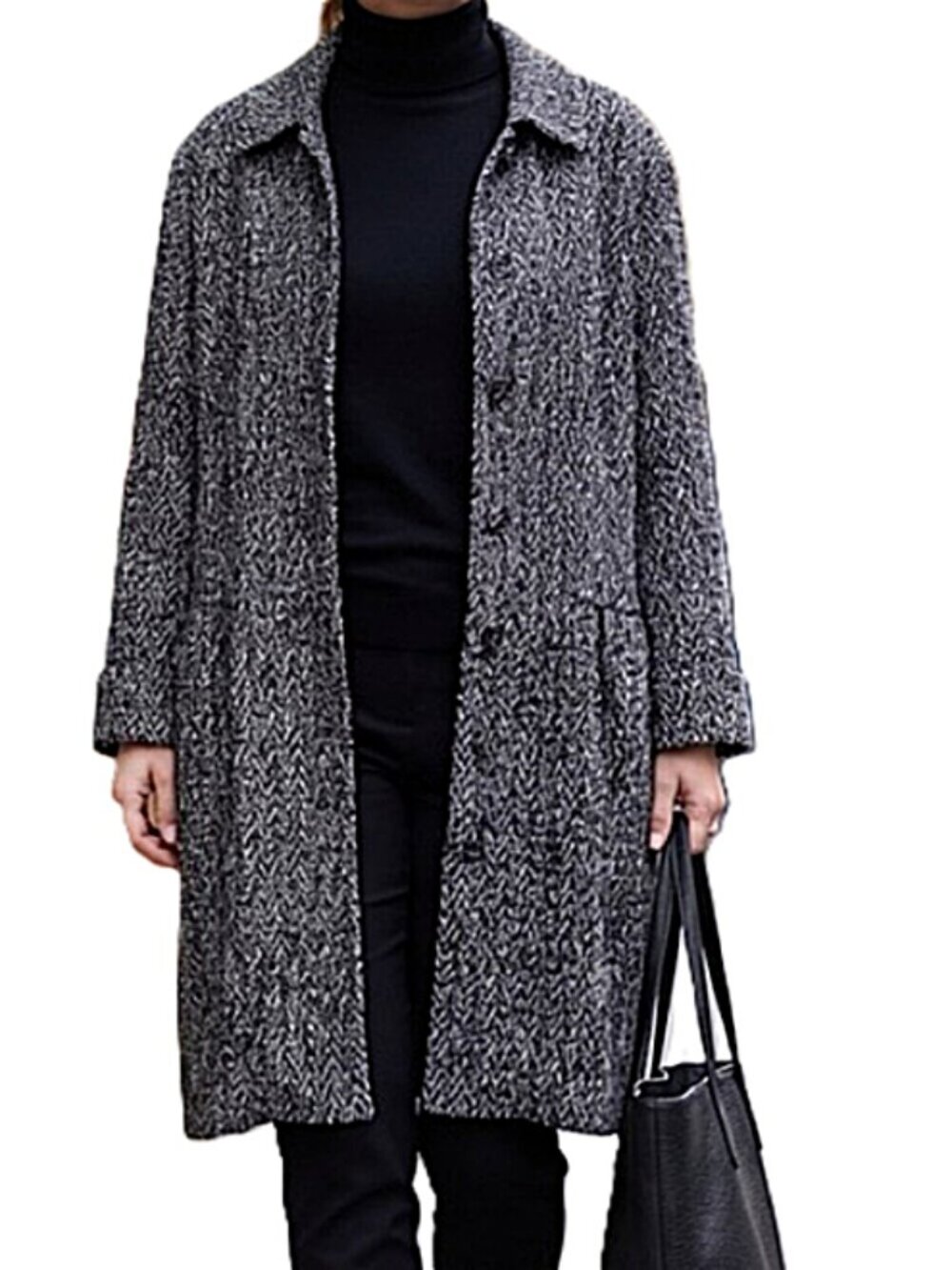 Chico's Lisa Collared Black White Crushed Textured Coat size 2